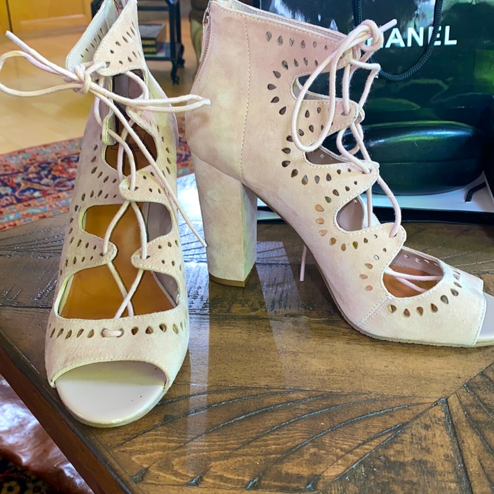 Blush Suede Lace Detail Heels - 9.5